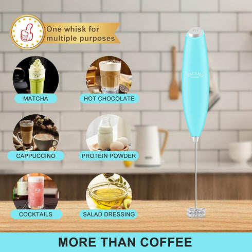 Powerful Milk Frother Wand with Double Whisk, Handheld Electric Foam Maker, Hand Coffee Mixer Wand, Portable Mini Blender Foamer Stirrer for Latte...