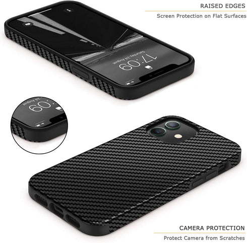 Tasikar Compatible with iPhone 12 Mini Case Carbon Fiber Leather Design with TPU Hybrid Slim Case (Black)...