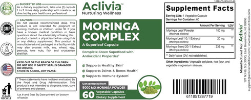 Moringa Complex with Oleifera Leaf & Seed Extract, Potent Strength 5000 mg per Serving, Complete Green-Based Superfood with Antioxidant Properties...