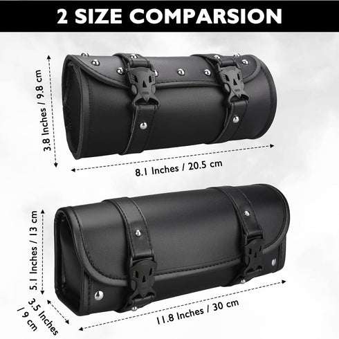 Neween Motorcycle Tool Bag, Motorcycle Fork Bag PU Leather Universal Saddlebag Front Fork Handlebar Sissybar Storage Roll Pouch for Sportster, Sco...