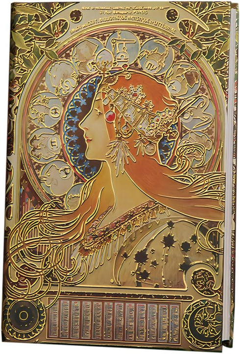 Exclusive Personal Journal for Women, Gilded Hardcover Notebook, 256 Full Color Pages, 5x7 Small Fancy Notebook, Alphonse Mucha Zodiac, Unique Gif...