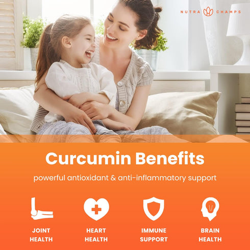 Turmeric Gummies for Adults & Kids with Ginger & Black Pepper Extract | 95% Curcuminoids | Vegan Natural Curcumin Joint Support | 120 Tumeric Gumm...