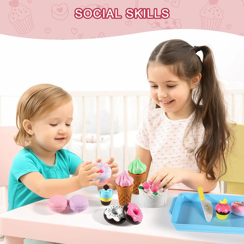 Play Food Sets for Kids Kitchen - Kitchen Accessories for Kids - Toy Food - Pretend Play Plastic Desserts Cake Ice Cream and Donuts - Educational ...