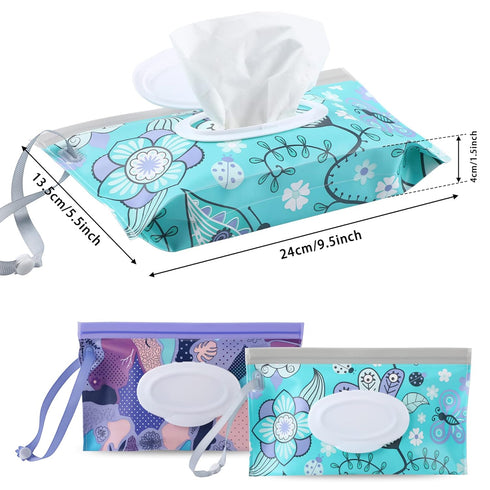 FEBSNOW 2 Pack Baby Wipe Dispenser, Reusable Portable Wipe Holder, Baby Wipes Container, Travel Baby Wipes, Refillable Wet Wipe Pouch (Floral)...