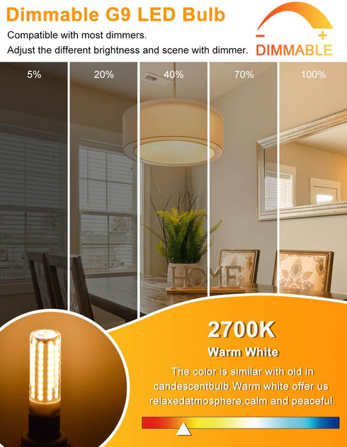 G9 LED Bulb 8W 75W 80W Halogen Equivalent, Dimmable 800LM 2700K Soft Warm White T4 G9 Bi Pin Base Light Bulbs for Chandelier Pendant Wall Ceiling ...