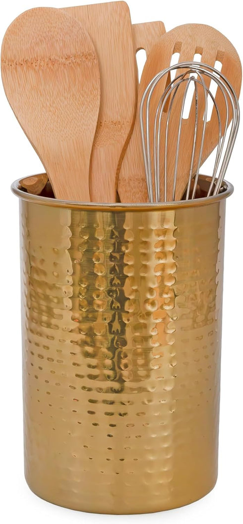 Darware Hammered Gold Kitchen Utensil Holder / 7-Inch Tool Caddy, Store All Your Wooden Spoons, Spatulas, & More...