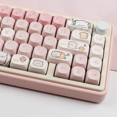Hyekit PBT Keycaps for Mechanical Keyboard - 145 Keys Pink Pig Keycaps, Dye-Sublimation Cute Keycaps MOA Profile Custom Keycaps for Cherry Gateron...