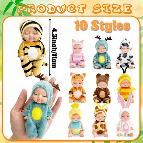 10 Pcs Mini Baby Dolls,4 inch Lifelike Realistic Baby Dolls with Animal Clothes,Cute Small Baby Doll for Girls Kids Easter Basket Valentine Birthd...