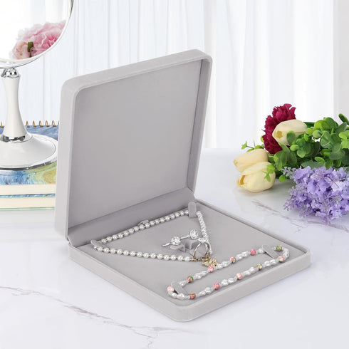 LETURE Velvet Jewelry Set Box, Velvet Gift Box for Bracelet Necklace Earring Ring (Grey)...