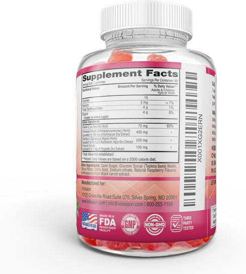 Black Sambucus Elderberry Gummies with Propolis & Echinacea + Vitamin C Antioxidant Flavonoids Immune System Booster for Kid & Adult Vegan Friendl...