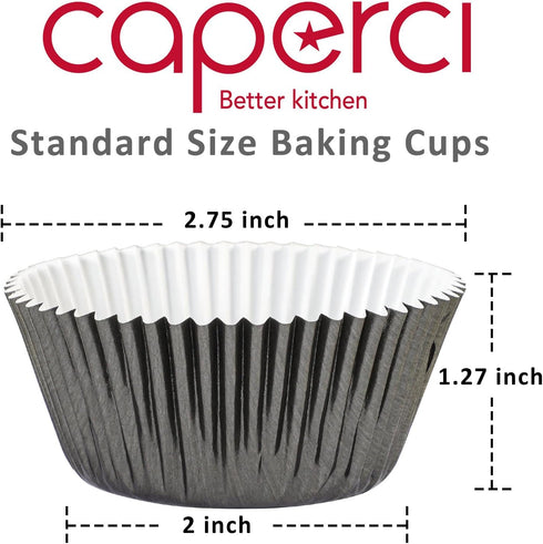 Caperci Black Foil Cupcake Muffin Liners Standard Size Baking Cups 150-Pack - Premium Greaseproof & Sturdy...