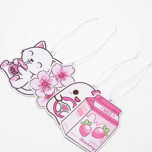 ANGOLIO Car Air Freshener Kawaii Incense Chips Scented Ornament Car Rearview Mirror Pendant 4 Styles and Scents Of Bubble Tea Strawberry Milk Saku...