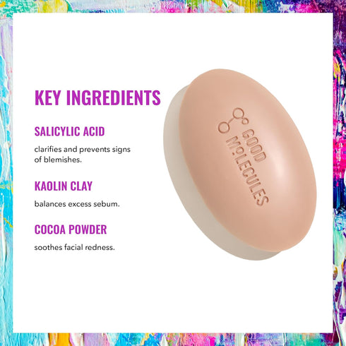 Good Molecules Clarify and Cleanse Bar - Soap-Free Bar with Salicylic Acid BHA, Tea Tree, Kaolin Clay to Hydrate - Skincare for Face and Body...