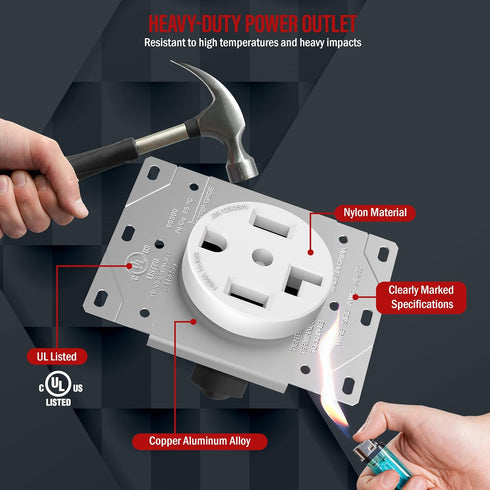 ENERLITES 66300 30 Amp Electrical Dryer Outlet | NEMA 14-30R, Outdoor/Indoor, Flush Mount Receptacle, 3-Pole, 4 Wire, (10,8,6,4) AWG, Industrial Grade, 125/250V, 66300-W | White, 1 Pack