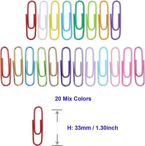 100pcs Paper Clips with Plastic Box of Paper Clips for Office Stationery 33mm Multicoloured II...