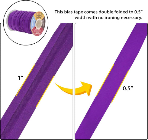 Mandala Crafts Double Fold Bias Tape for Sewing - 55 Yds Purple Bias Tape Double Fold 1/2 Inch Hem Quilt Binding Purple Seam Binding...