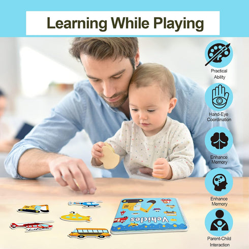 Preschool Montessori Toys for Toddlers, Vehicle Busy Book Learning Toys for Kids Toddlers Preschool Learning Activities, Autism Sensory Educationa...