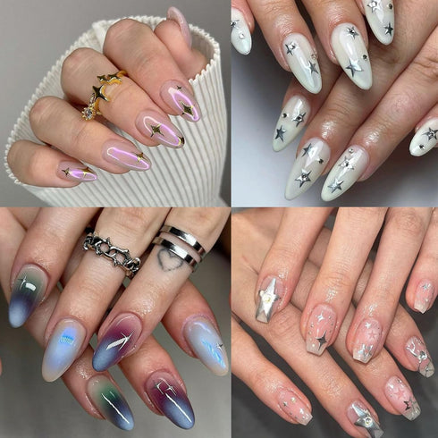 Star Nail Sticker 6 Sheets Gold Sliver Star Nail Art Stickers 3D Self-Adhesive Diamond Star Nail Decals Glitter Star Nail Charms Stickers Shiny Si...