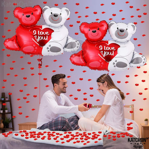 KatchOn, Huge 40x30 Inch Teddy Bear 'I Love You' Balloons - Pack of 2, Red, Romantic-Themed Balloons for Valentine's Day, Anniversary, Romantic Ni...