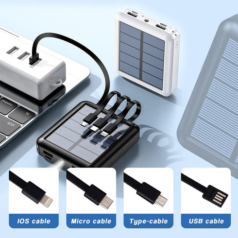 Small Solar Portable Charger 15000mAh Lasuki Compact Solar Power Bank with Built in 4 Cables,USB C Input/Output, Mini Battery Portable Charger Pow...