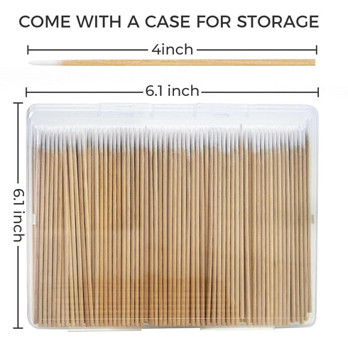 400PCS Pointed Cotton Swabs with Storage Case - Precision Tip Cotton Swabs with Wooden Sticks - Microblading Cotton Swab 4 inch - Cotton Swabs for...