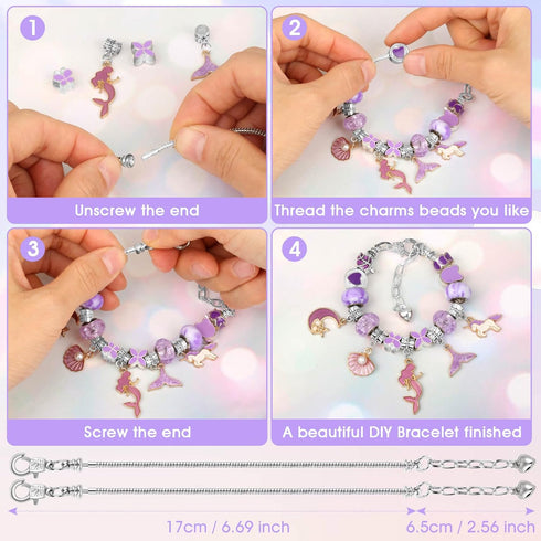 Flasoo DIY Charm Bracelet Making Kit, Jewelry Making Kit for Teen Girls with Unicorn Mermaid Purple Stuff Craft Gift for Birthday, Christmas, New ...