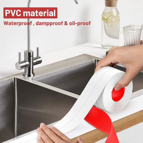 Caulk Tape, 3 Roll Self Adhesive Caulk Strip Waterproof, Caulking Sealant Tape for Kitchen, Countertop, Bathroom, Sink, Shower, Bathtub, Toilet Ed...