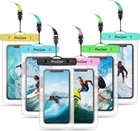 ProCase 6 Pack Waterproof Phone Pouch Waterproof Phone Case for iPhone 15 14 13 12 11 Pro Max XS X, Cell Phone Pouch Holder with Lanyard for Galax...