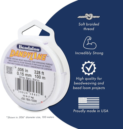 Beadalon Dandyline Bead Weaving & Stringing Thread, 0.15 mm / .006 in, White, 100 m...