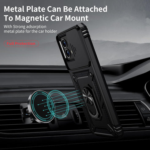 for Moto G 5G 2023 Case with Slide Lens Cover, HD Screen Protector, Military Grade Drop Protection, Magnetic Rotated Ring Holder Kickstand Phone C...