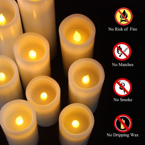 Flameless Candles Battery Operated Candles 4" 5" 6" 7" 8" 9" Set of 9 Ivory Real Wax Pillar LED Candles with 10-Key Remote and Cycling 24 Hours Ti...