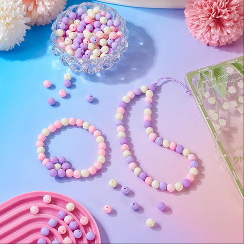 190Pcs 8mm Frosted Acrylic Round Beads Lilac Small Lanyard Beads Cute Kandi Beads Pastel Pony Beads for Crafts DIY Friendship Bracelet Jewelry Mak...