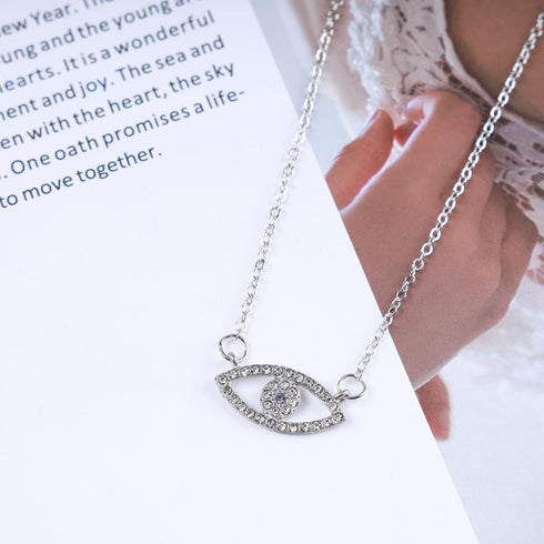 Bohemia Cz Evil Eye Necklace Crystal Eye Pendant Necklace Pave Evil Eye Choker Necklace Silver Lucky Eye Halo Necklace Jewelry for Women and Girls...