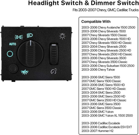 Headlight Switch Headlamp Dimmer Switch - Compatible with 2003-2006 Chevy Silverado, Suburban, Tahoe, GMC Sierra, Yukon, Cadillac Escalade - Repla...