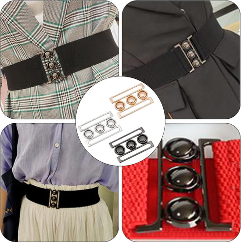 BENECREAT 3 Set 3 Colors Wide Waist Belt Eye Buckle, 2.7x1.2 Metal Hook Buckle Fastening Belt Accessories for DIY Waist Belt Hand Sewing Dress Bel...