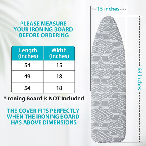 Ironing Board Cover with Padding 15 x 54 inch Standard Full Size, Heat Reflective with Hook and Loop Fasteners, Thick Padding with Elasticized Edg...