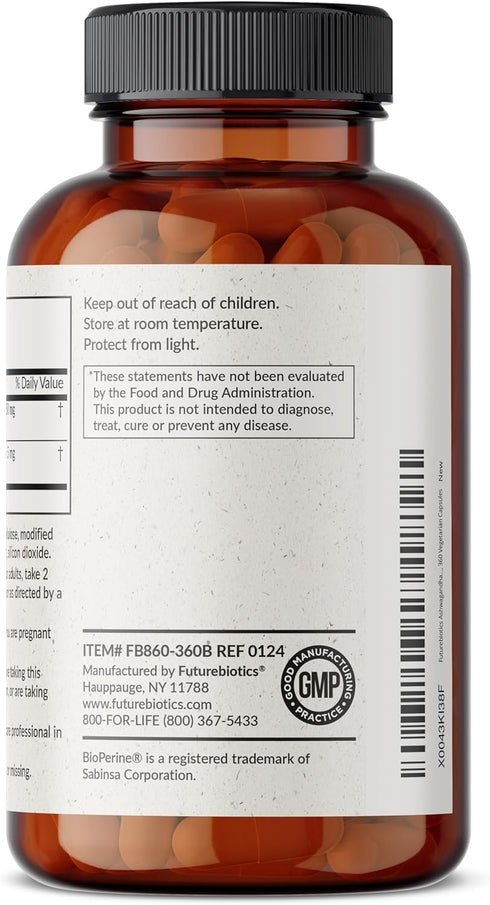 Futurebiotics Ashwagandha Extra Strength Stress & Mood Support with BioPerine - Non GMO Formula, 360 Vegetarian Capsules...