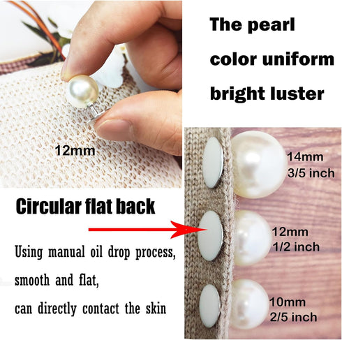 10 Sets 12mm No Sew Pearl Buttons Anti-exposure Fixed Brooches Pearl pins Removable Reusable for Clothes for Women Girl...