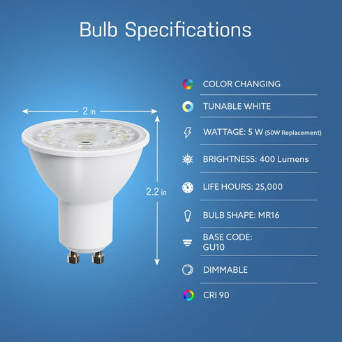 Feit Electric 50-Watt Equivalent MR16 Alexa Google Siri Smart RGBW LED Light Bulb White...