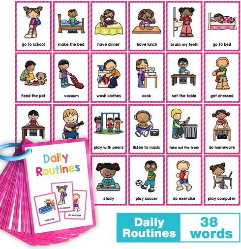 Daily Routines Learning Flashcards, High Frequency Words, Beginning Reading, Kindergarten to 1st, ESL Teaching Materials, Autism Learning Material...