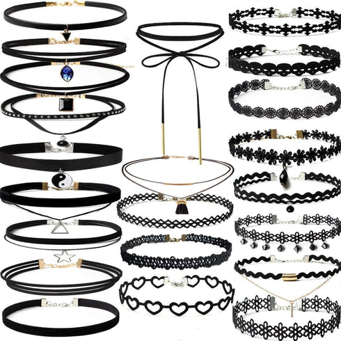 YOKER 22 Pcs Black Choker Necklaces Set Womens Velvet Choker Set Classic with Lace Tattoo Charm Girls Stretch Necklace Gifts...