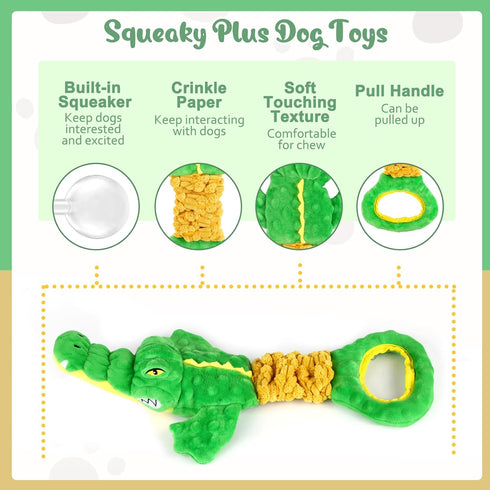Large Dog Toys, Plush Squeaky Dog Toy with Crinkle Paper and Tug of War Handle, Interactive Puppy Toys for Small, Medium and Large Dogs...