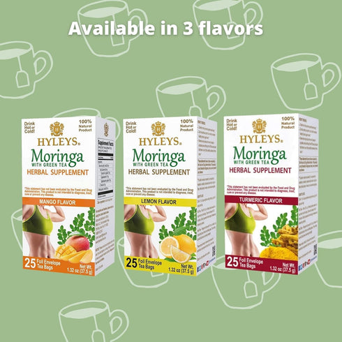 Hyleys Moringa Oleifera and Green Tea Lemon Flavor - 25 Tea Bags - Superfood Miracle Tree Tea with Dried Moringa Oleifera Leaves...