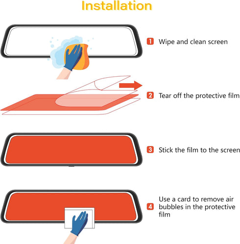WOLFBOX 12inch PET Anti-Glare Film for Rear View Mirror Camera, Interior Rearview Mirror Anti Glare Membrane Anti-Scratch Sticker Safe Driving Pro...