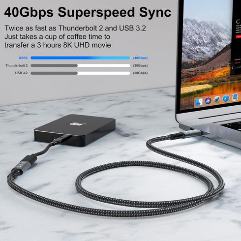CABLEDECONN USB4 8K Cable 0.8M Thunderbolt 4 Compatible USB 4 Type-c Male to Female Extension Cable Ultra HD 8K@60Hz 100W Charging 40Gbps Data Tra...