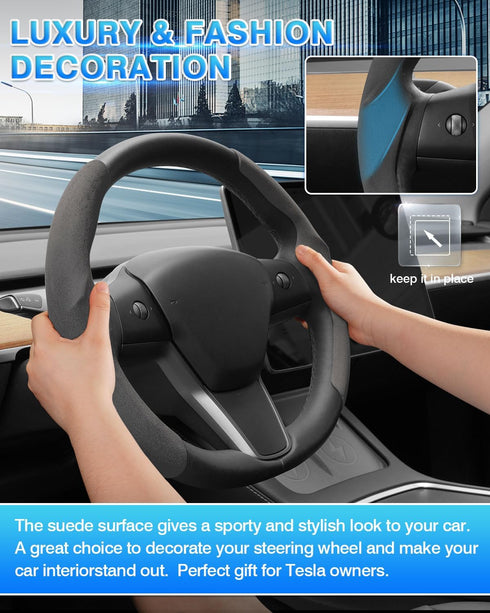 Custom-Fit for Tesla Steering Wheel Cover, Tesla Model Y / 3 Suede Steering Wheel Cover, Non-Slip, Breathable, Durable, Tesla Model Y / 3 Accessor...