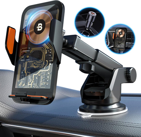 Wireless Car Charger, 15W Fast Charging Phone Holder 3 in 1 Smart Auto Sensor Clamping Car Phone Mount for iPhone 15 14 13 12 11 Pro Max Xs, Samsu...