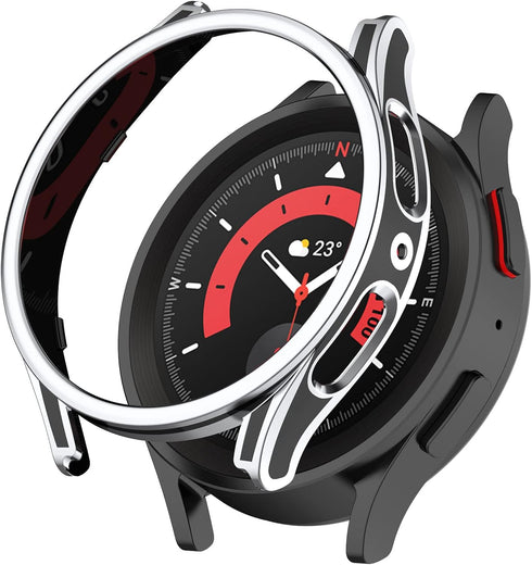 Smartwatch Full Coverage PC Protective Case Cover with Tempered Glass Screen Protector Compatible with Samsung Watch 5 40mm, Soft and Durable(Blac...