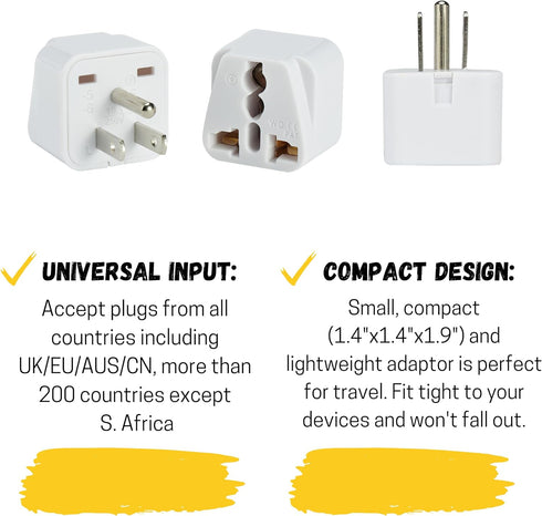 Bates- Universal Adapter, 4 Pack, Travel Adapter, UK to US Plug Adapter, Universal Plug Adapter Plug, Universal Travel Adapter, European to Americ...