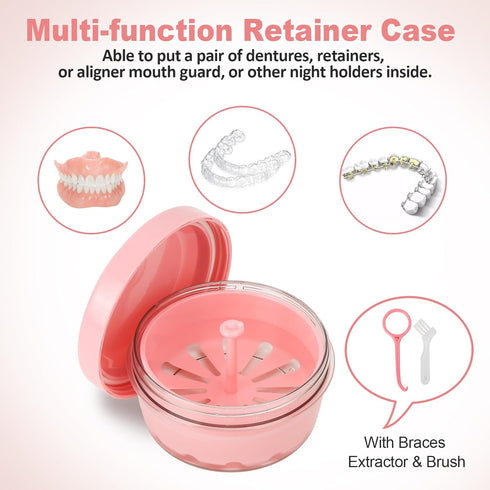 LEAFTOL Denture Bath Case Retainer Case Orthodontic Denture Cup with Strainer, Leak Proof Denture Cleaner Cup easy to clean and dry up, Portable R...